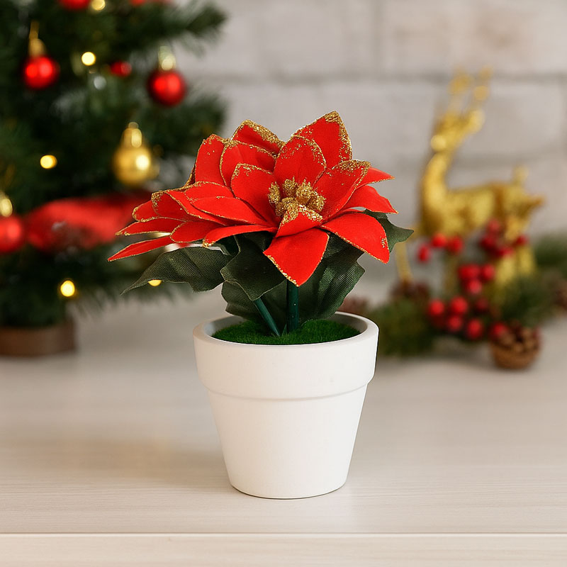 Božična zvezda v lončku, PVC, 14cm