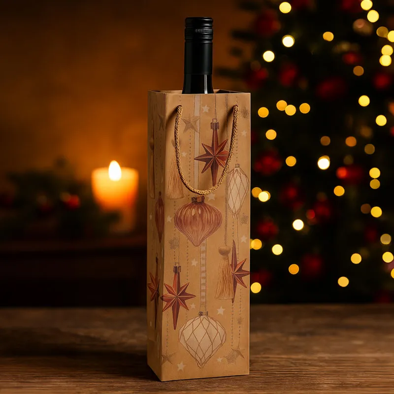 Vrečka darilna za steklenico, EKO, božični motiv, 37.5x13x11cm, sort.