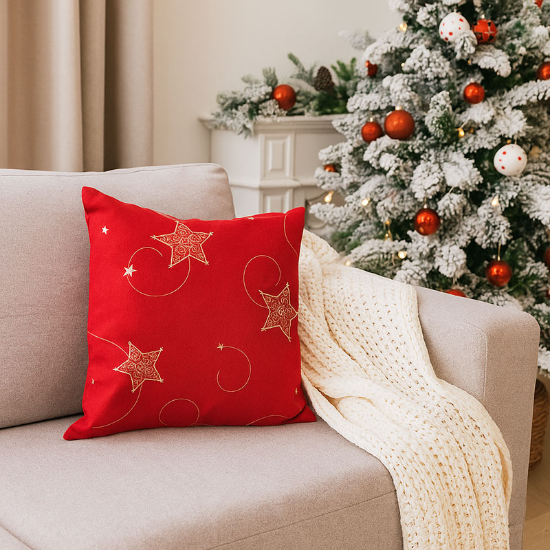Vzglavnik dekorativen, božični motiv - zvezde, 45x45cm, 100% poliester, sort.