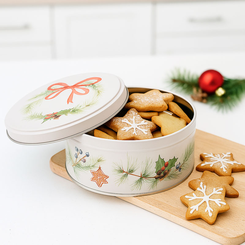Škatla za kekse, božični motiv, kovinska, mala, 13.5x6.5xcm