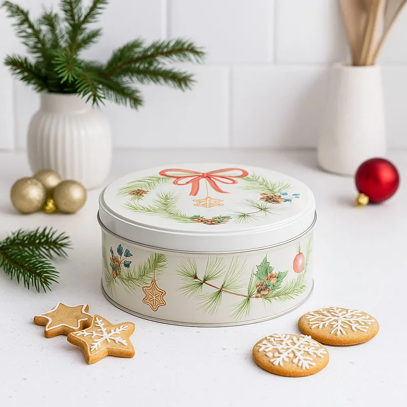 Škatla za kekse, božični motiv, kovinska, srednja, 16.5x7cm