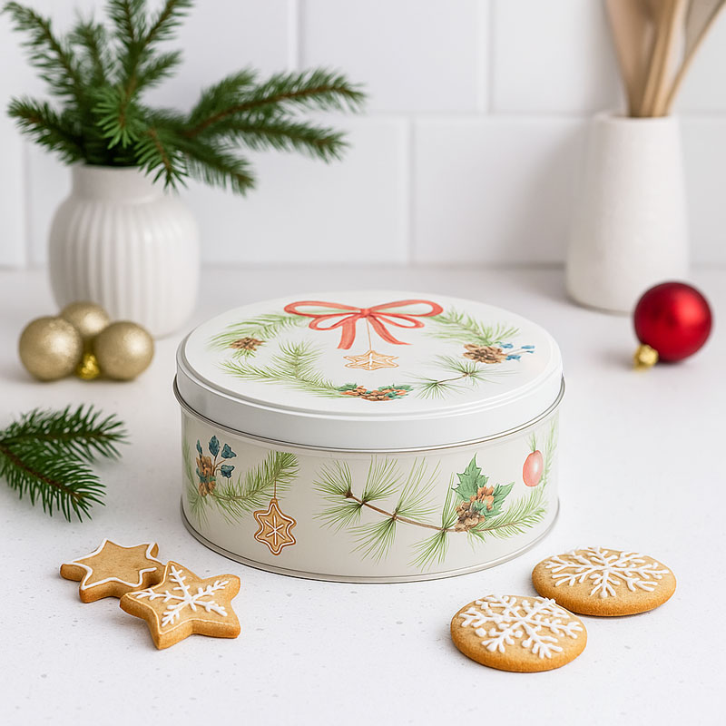 Škatla za kekse, božični motiv, kovinska, srednja, 16.5x7cm
