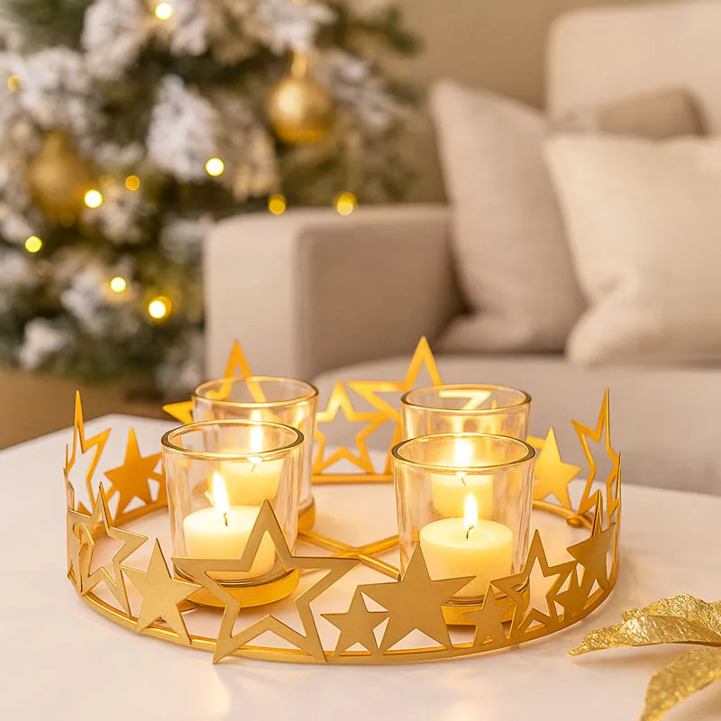 Adventni venček, kovinski, zlati, 23cm