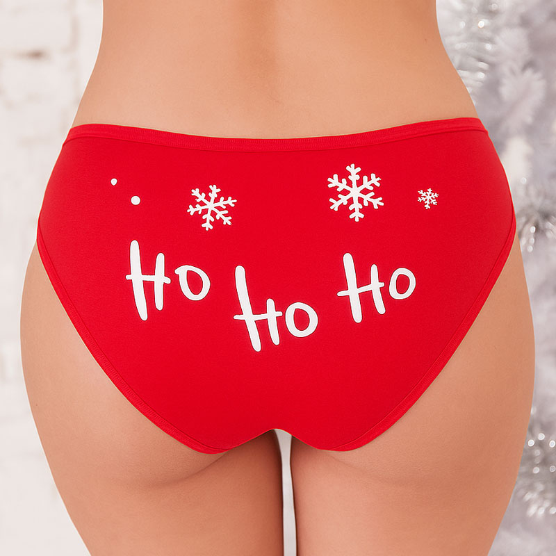 Set ženskih spodnjic, 2/1, rdeče, božični napis "HO, HO, HO/Christmas", 95% bombaž, 5% elastan, različne velikosti