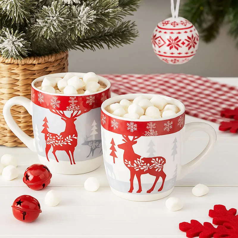 Lonček, božični motiv, keramika, 10.5cm, sort.