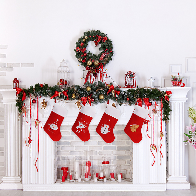 Božična nogavica, z božičnim motivom, 40cm, sort.