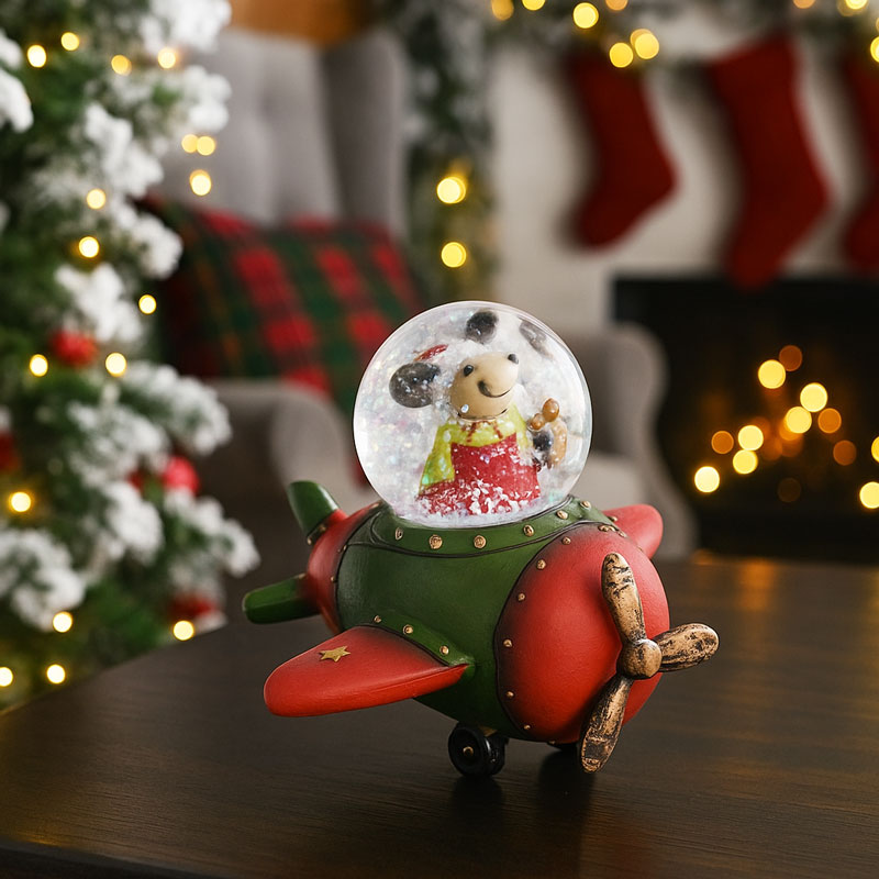Snežna krogla, avto/letlo/vlak, z božičnim motivom, polimasa, 10cm