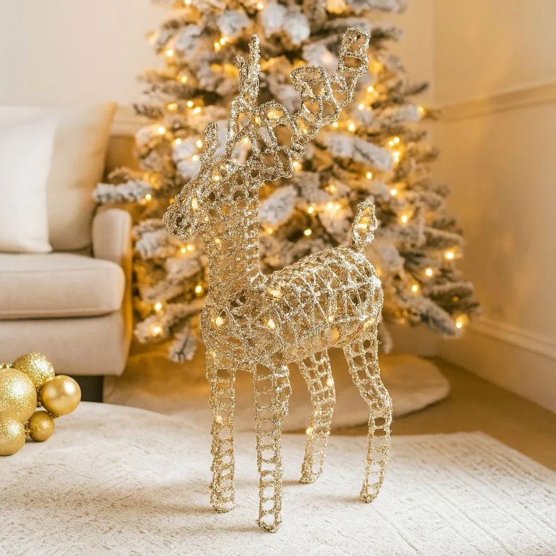 Jelenček zlat, božična dekoracija, 40 LED, na baterije, 37cm