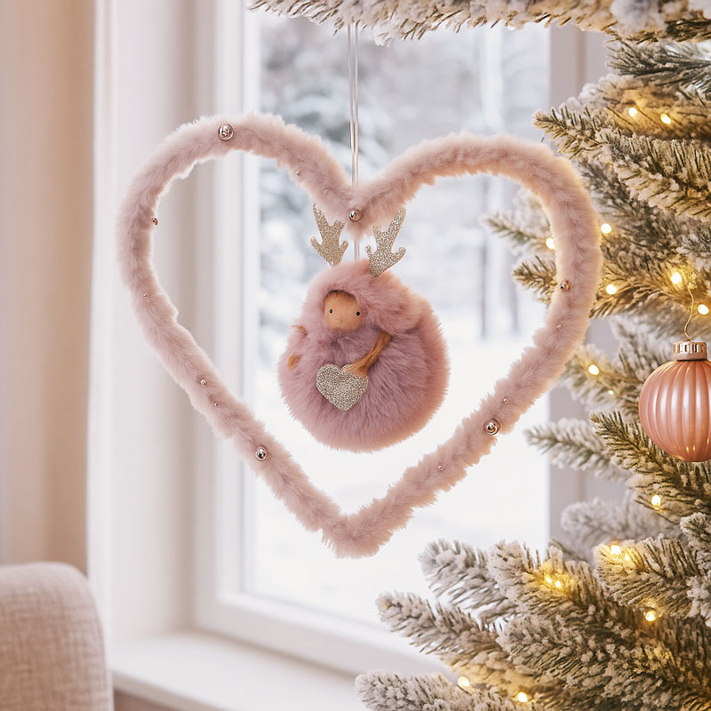 Obesek za na smreko, srce s figurico, 20cm, sort.