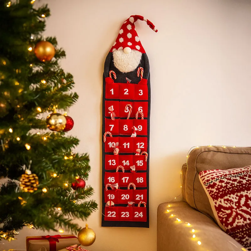 Adventni koledar, filc, 133x26cm, sort.