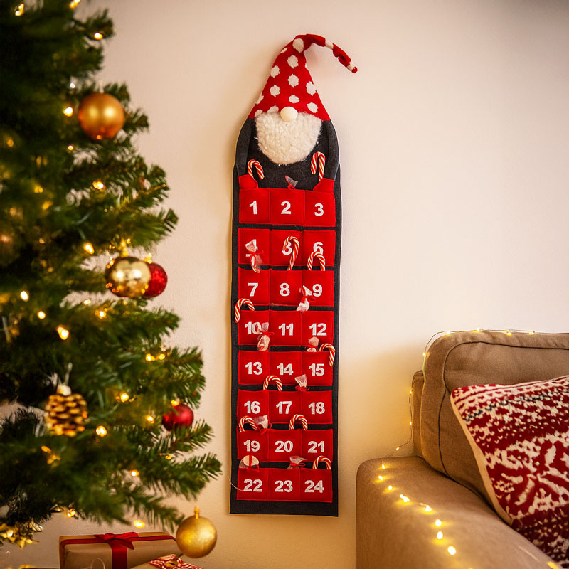 Adventni koledar, filc, 133x26cm, sort.