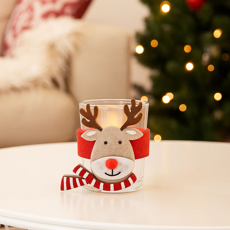 Svečnik za čajno lučko, božični motiv, steklo, 7cm,sort.