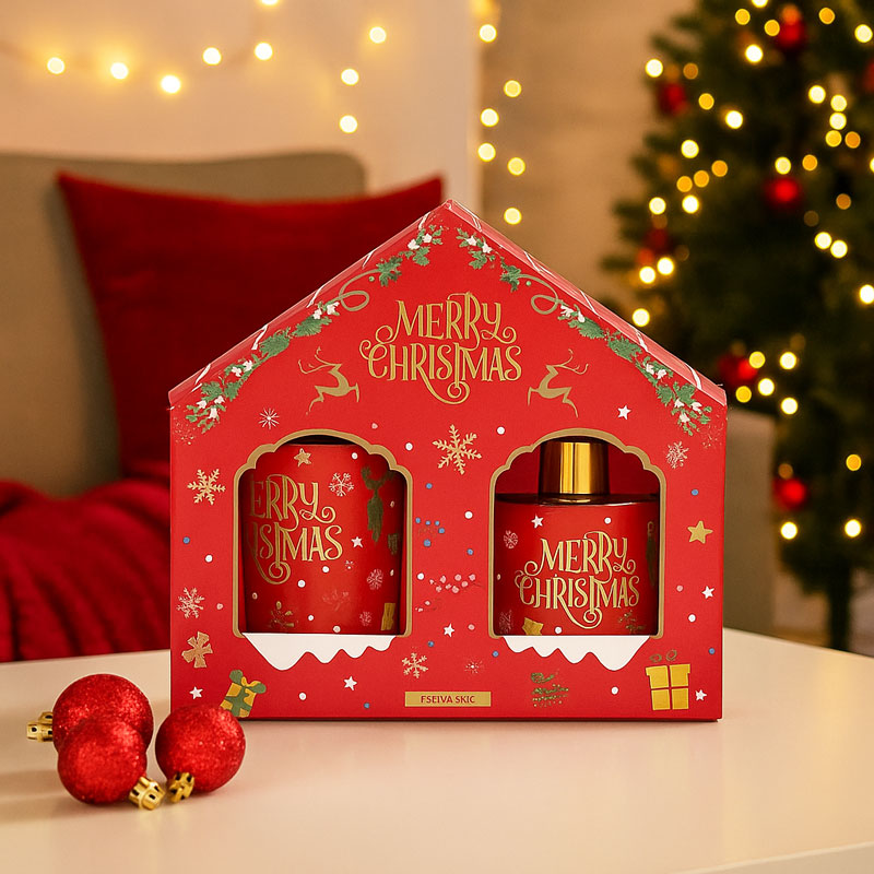 Aroma set, osvežilec zraka 40ml in sveča 6cm, božični motiv, sort.