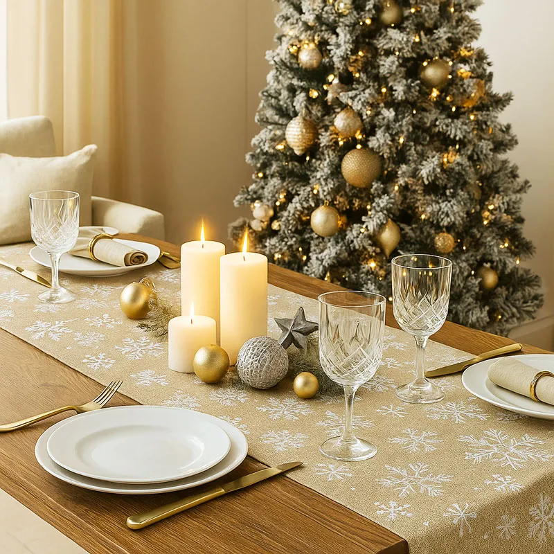 Blago na roli, belo s snežinkami, 100% poliester, 28x250cm