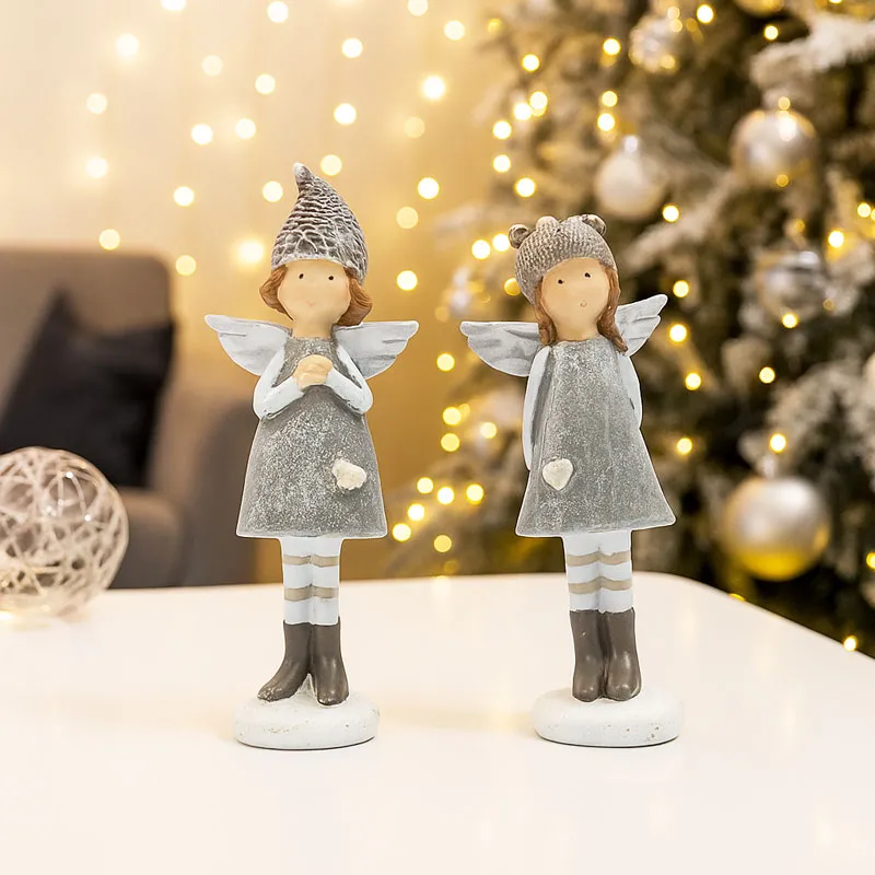 Angel, punčka s krili in zimsko kapo, stoječa, polimasa, 3.5x3.5x12.5cm, sort.