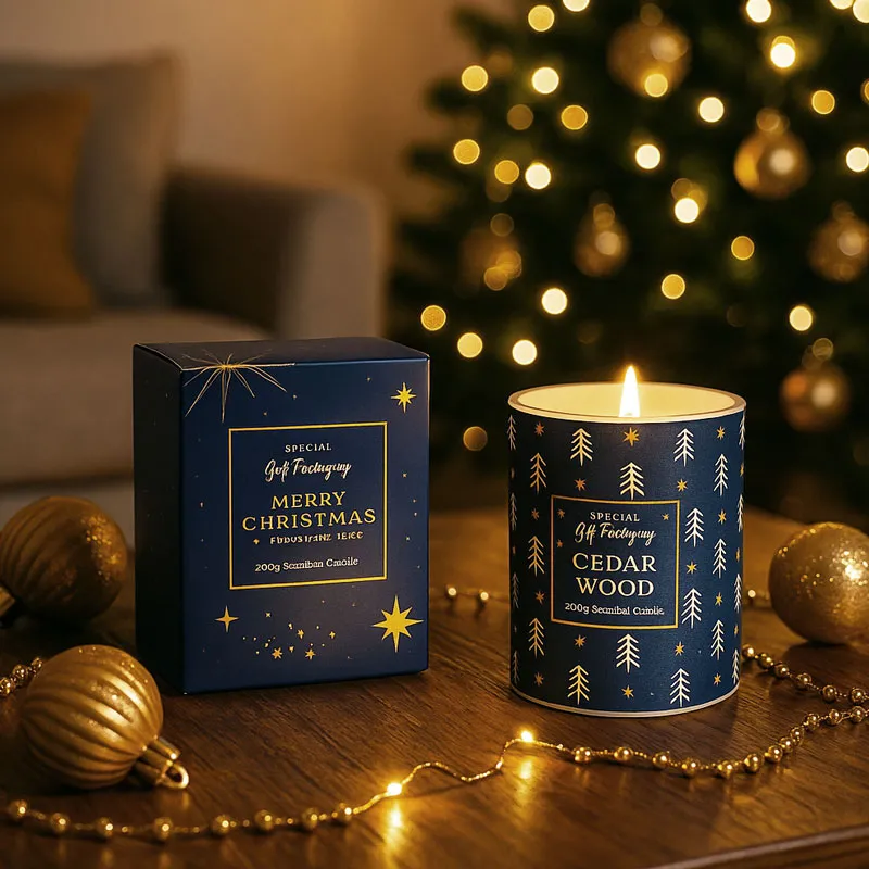 Sveča božična, v steklenem kozarčku, dišeča, 8x10cm, v darilni embalaži, sort.