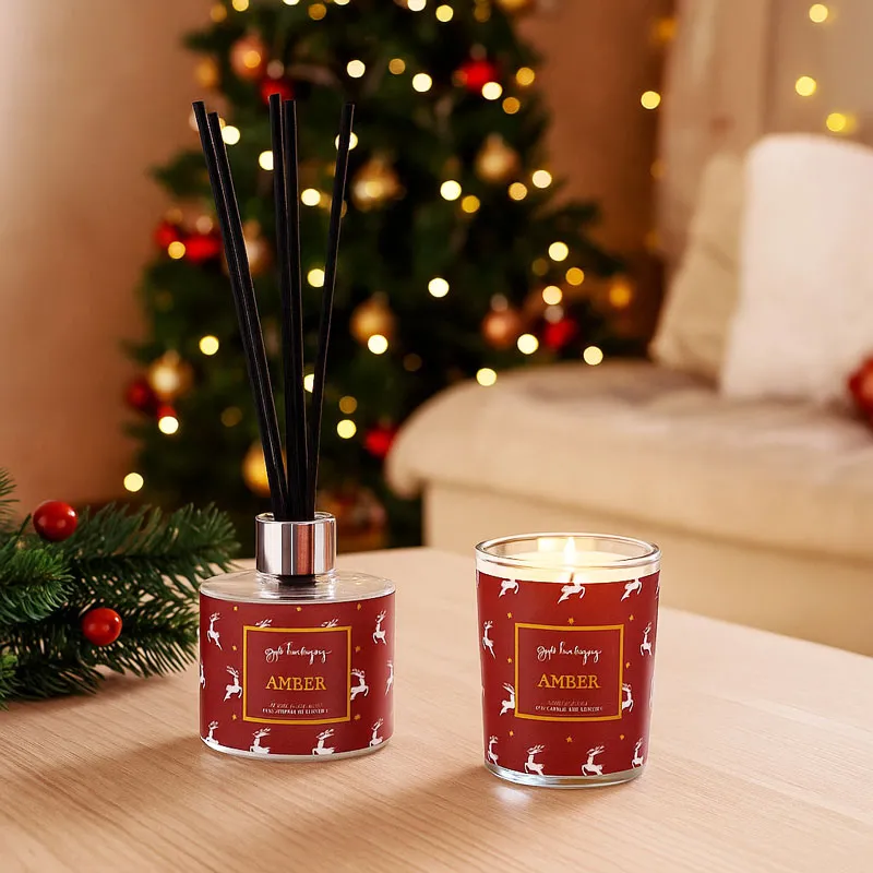 Set za aromaterapijo,božični, 2/1, sveča v steklenem kozarčku, 5x6cm in osvežilec s palčkami, 50ml