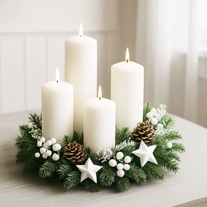 Sveče adventne, bele, 4/1, 5x7.5cm+5x9cm+5x12cm+5x15cm