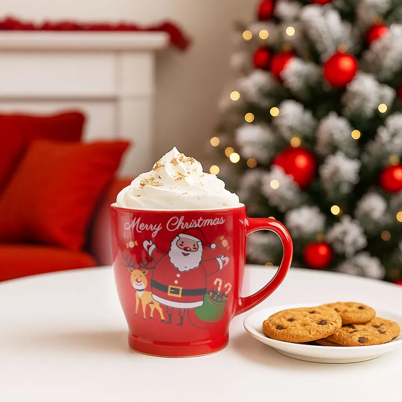 Lonček božični, rdeč, porcelan, 7.7x8.3cm, sort.