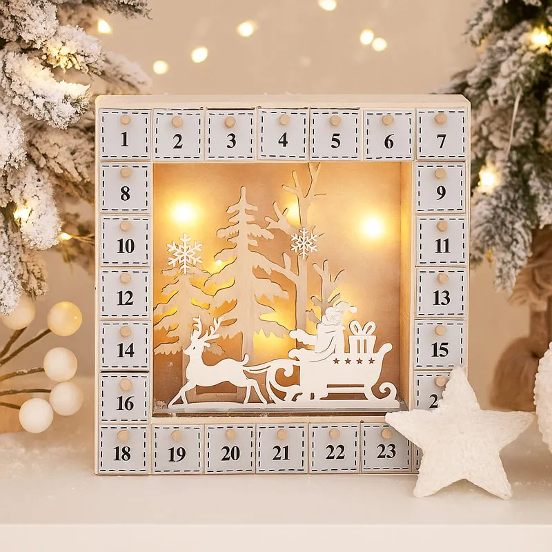 Adventni koledar, Božiček na saneh, MDF, 26x26x5cm