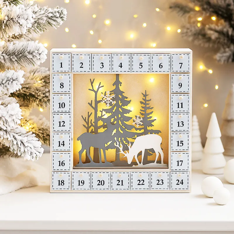 Adventni koledar, srnjaki, MDF, 26x26x5cm