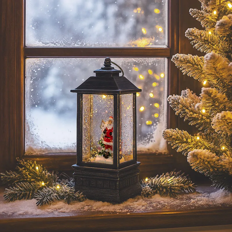 Laterna božična, z LED lučko, umetna masa, 20x7.5x7.5cm