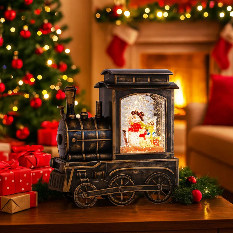 Laterna božična, z LED lučko, lokomotiva, umetna masa, 16x17x7cm