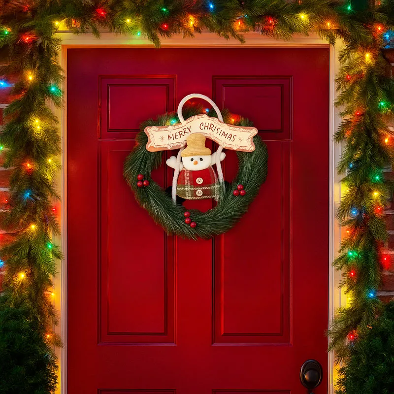 Venček za vrata, božični, figura, Merry Christmas, pena/poliester, 30x25cm, sort.