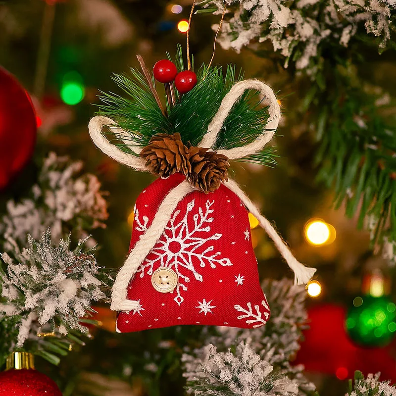 Obesek božični, vreča za darila, rdeč, poliester/bombaž, 10x7cm