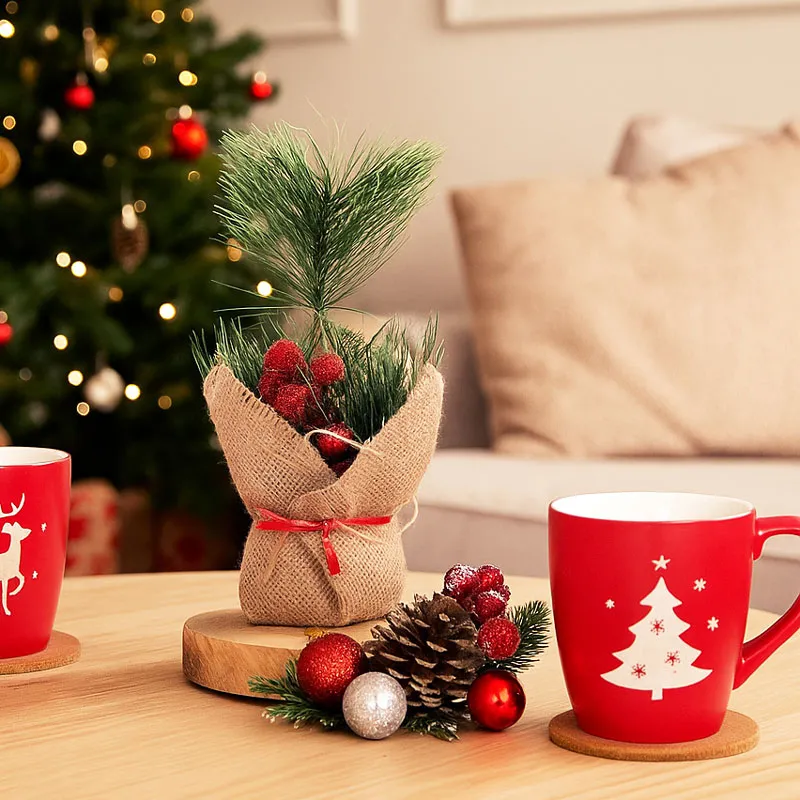 Vejica božična, namizna dekoracija, umetna masa/juta, 14x19cm