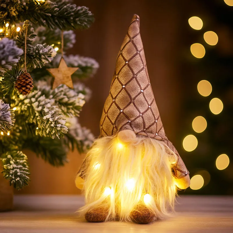 Palček brez okic, z elegantno rjavo kapo, z LED lučko, poliester, 27x9cm