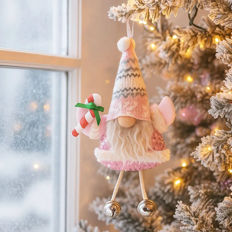 Obesek božični, palček z roza kapo z božičnim motivom,  ter glitri, s kraguljčki, poliester, 20x14cm, sort.