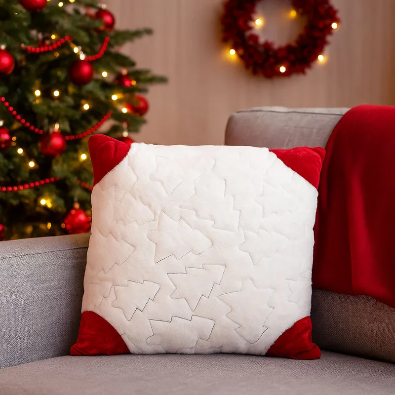 Vzglavnik, božični motiv - smrekice, bel, poliester, 42x42cm