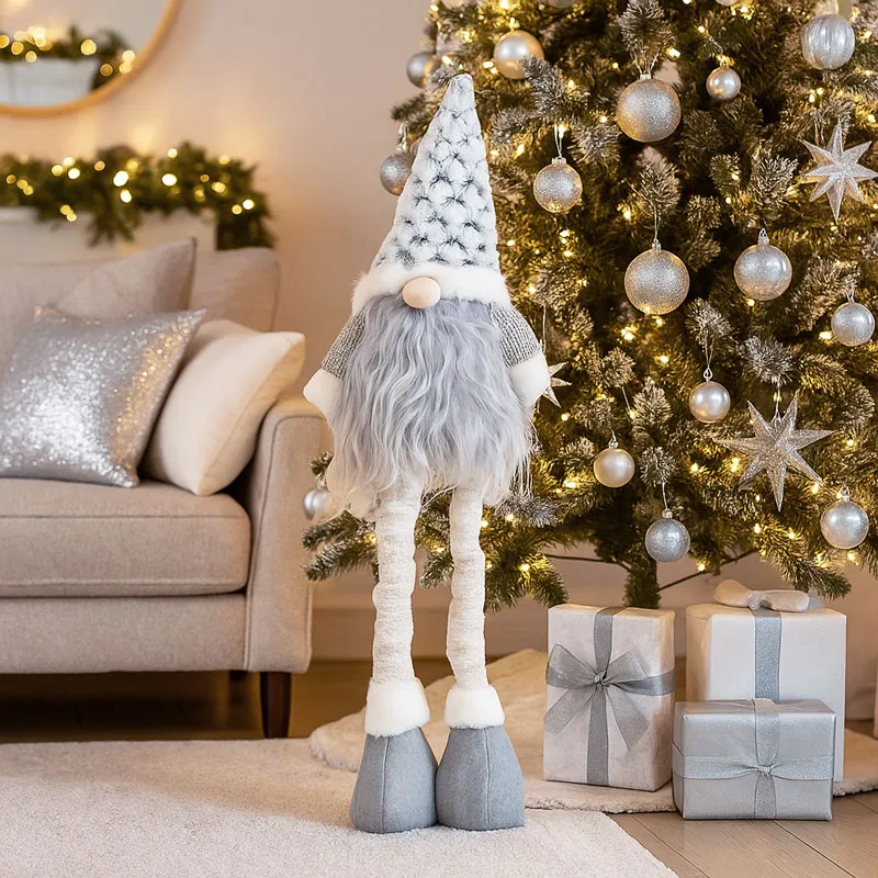 Palček brez okic, stoječ, siv, s teleskopskimi nogami, poliester, 57x19cm