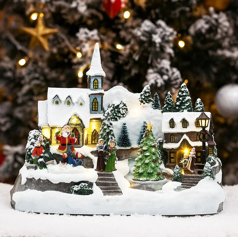 Vasica božična, z LED lučkami in glasbo, polimasa, na baterije/USB, 32x21x25cm