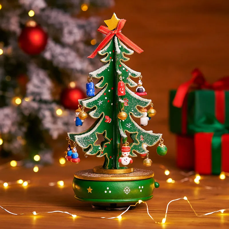 Dekorativni set božični, lesen, smreka z okraski, (24 kom), z glasbo , na navitje, 27x15cm