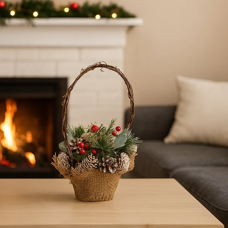 Košara dekorativna, naravni material, PVC, 28x22x21cm