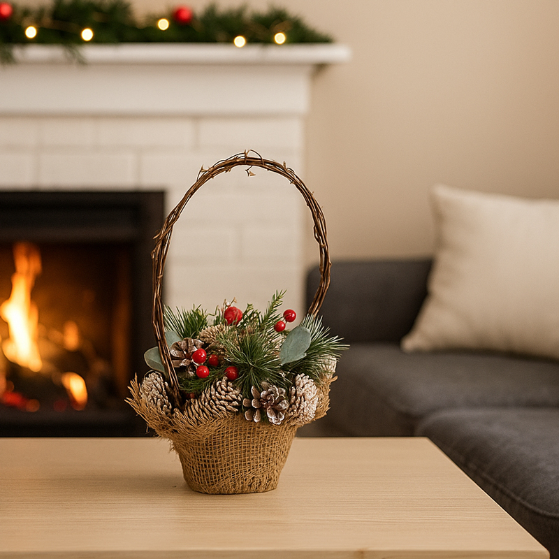 Košara dekorativna, naravni material, PVC, 28x22x21cm