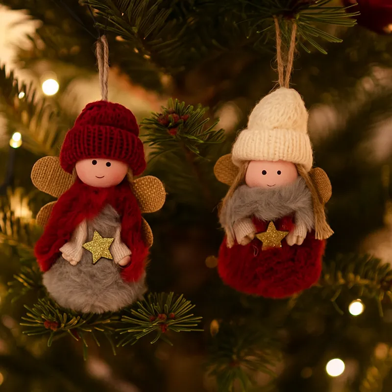 Božična dekoracija, angel z zimsko kapo, 1kom, pliš/les, 10.5cm, sort.