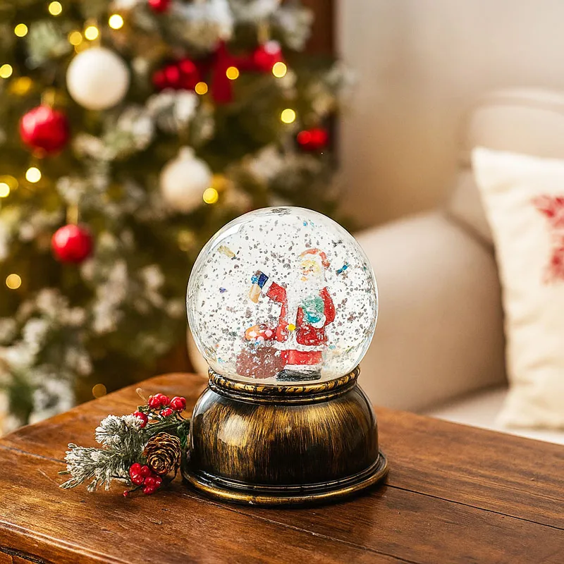 Snežna krogla z LED lučko, božični motiv, 14cm, sort.