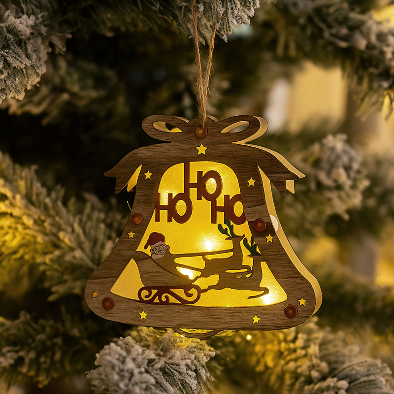 Obesek lesen, zvonček, z LED lučko, božični motiv, 13cm, sort.