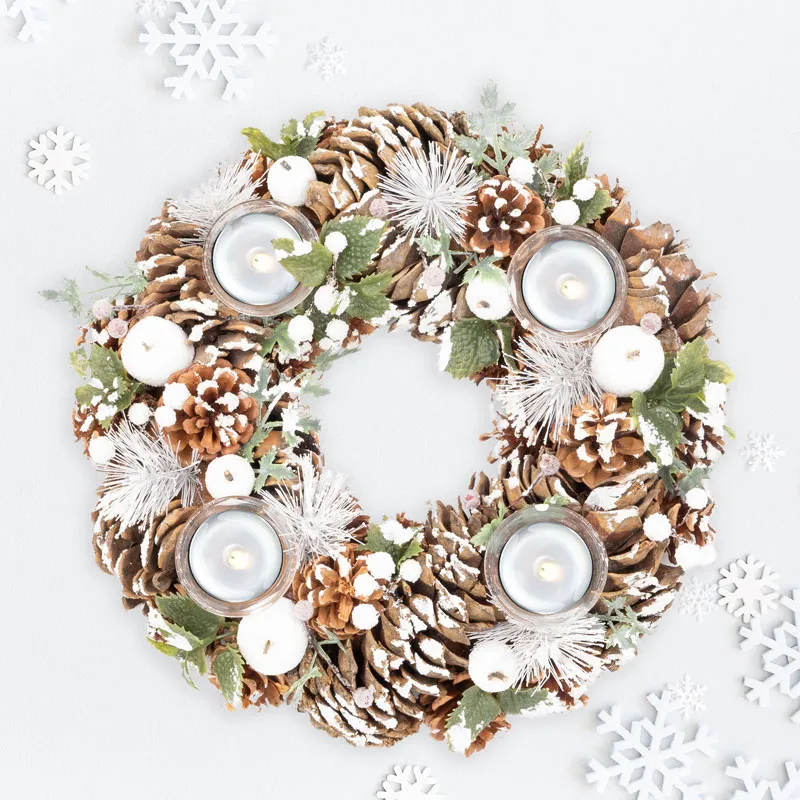 Adventni venček okrogel, naravni material, steklo, 36x36x8 cm