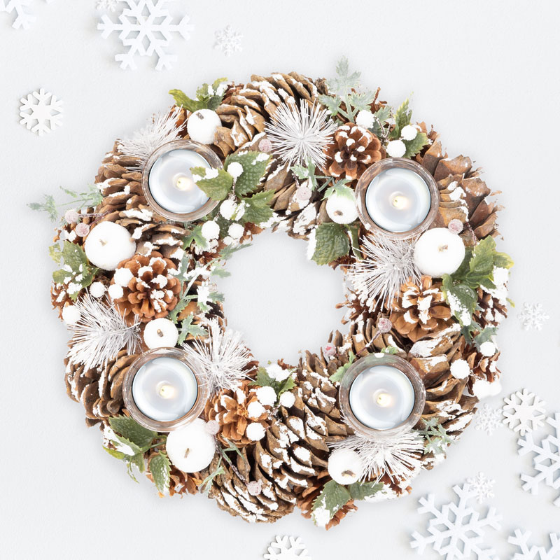 Adventni venček okrogel, naravni material, steklo, 36x36x8 cm