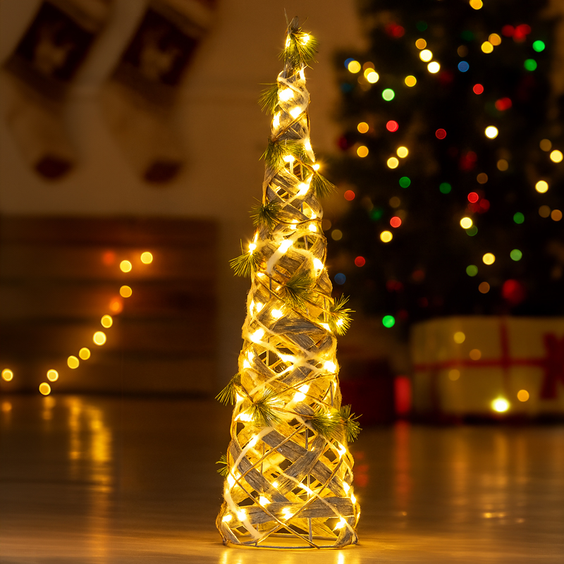 Božična smreka, srebrna, 30 LED, na baterije, 60cm