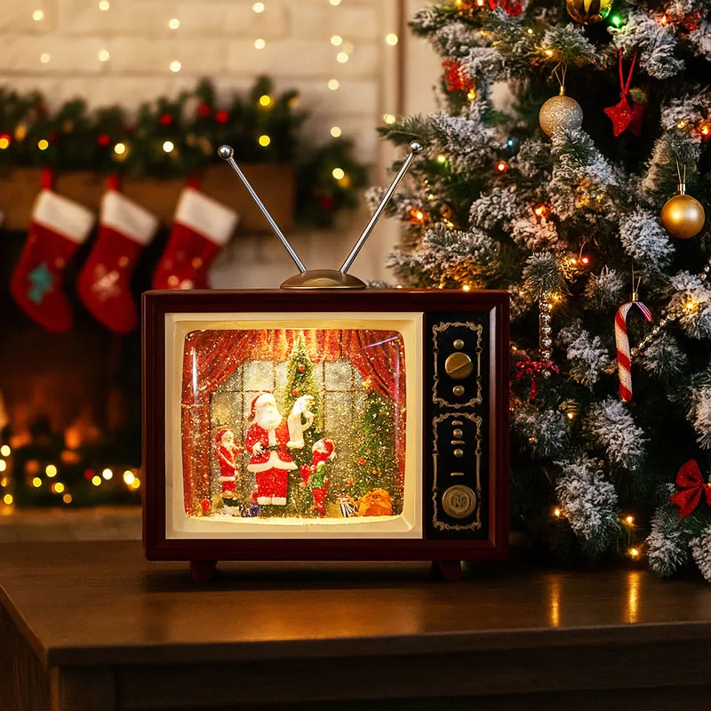 Laterna božična, z LED lučko, TV, umetna masa, 24x19x8.5cm