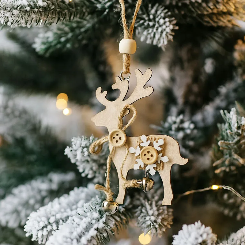 Obesek božični, jelenček, natur, z juto in kraguljčki, MDF,9-10cm