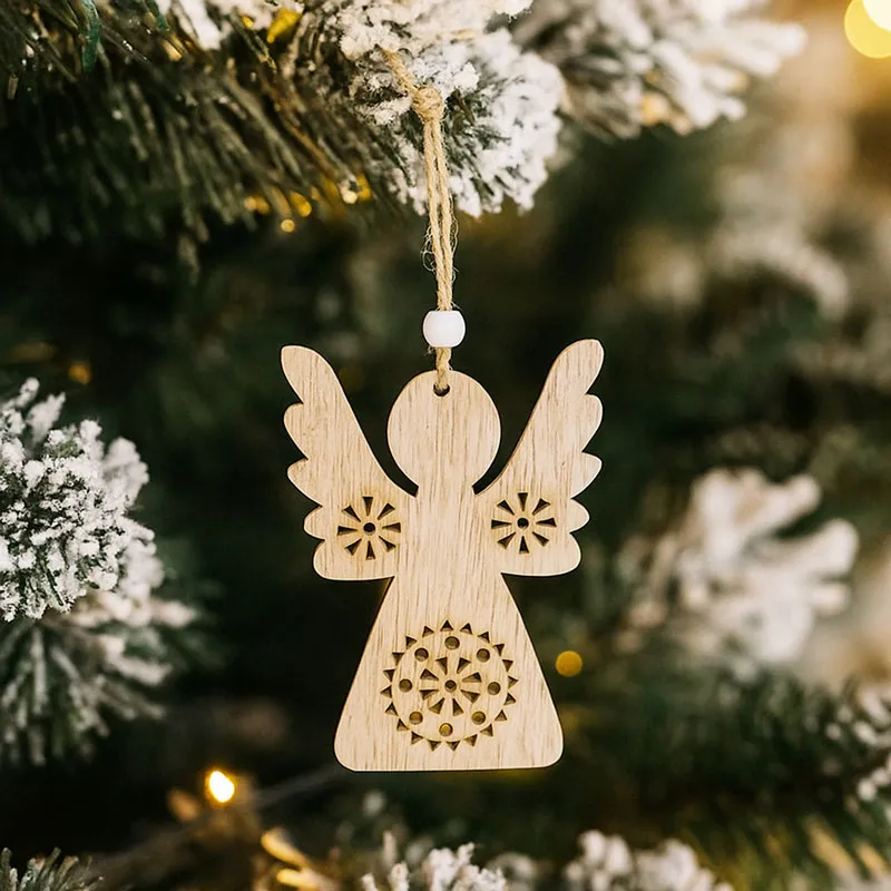 Obesek božični, angelček, natur, MDF, 11cm