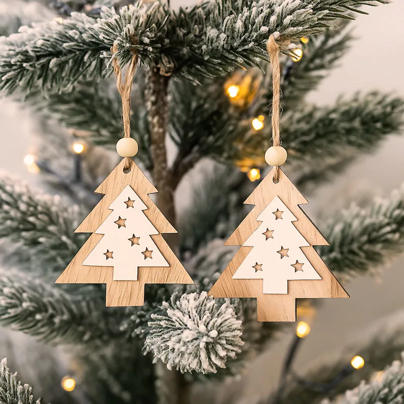 Obesek božični, smrekica, natur/bela, 2/1, MDF, 7cm