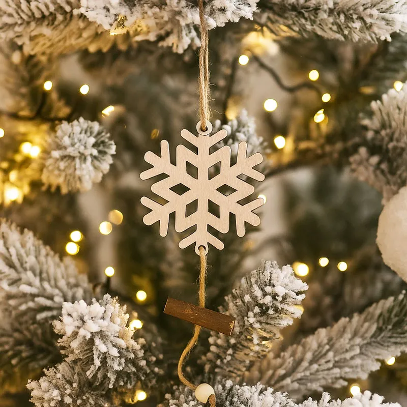 Obesek božični, snežinka, natur, MDF, 7cm