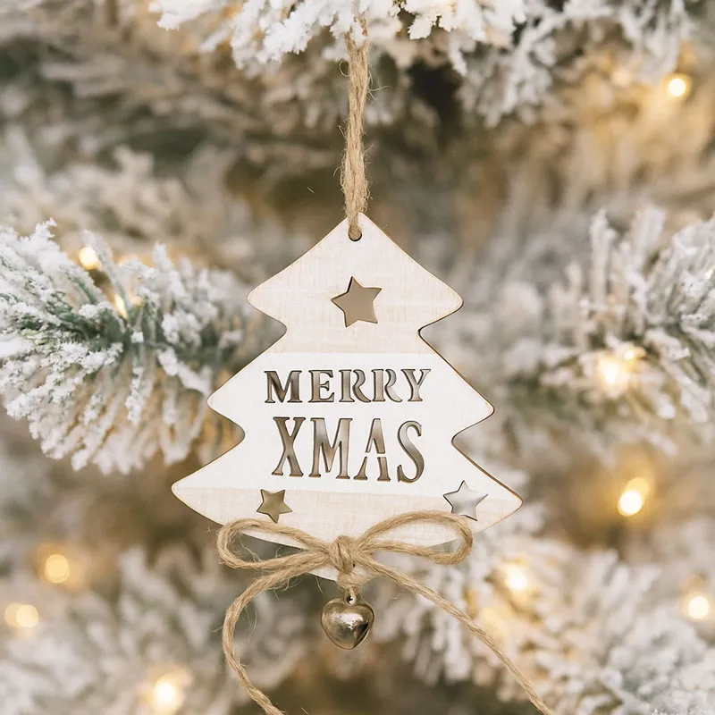 Obesek božični, smrekica, Merry Xmas, natur, s kraguljčkom, MDF, 7.5cm